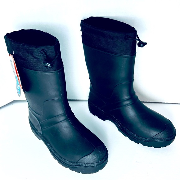 WONDER NATION CHILDREN’S BLACK WATERPROOF DRAWSTRING BOOTS SIZE 3 - Picture 2 of 5